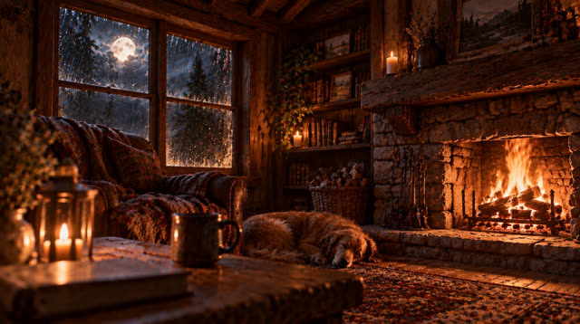 Scene 33 - Rainfall in the Ancient Forest Cabin