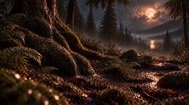 Scene 43 - Rainfall in the Ancient Forest Cabin