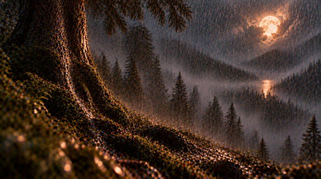 Scene 44 - Rainfall in the Ancient Forest Cabin