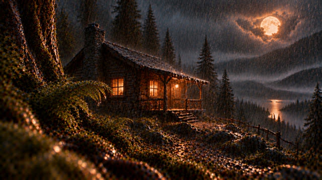 Scene 45 - Rainfall in the Ancient Forest Cabin