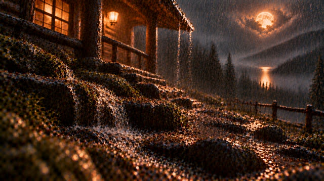 Scene 48 - Rainfall in the Ancient Forest Cabin