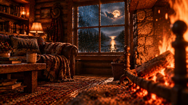 Scene 56 - Rainfall in the Ancient Forest Cabin