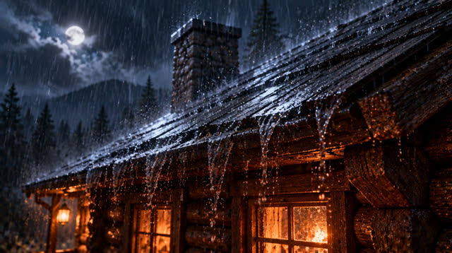 Scene 58 - Rainfall in the Ancient Forest Cabin