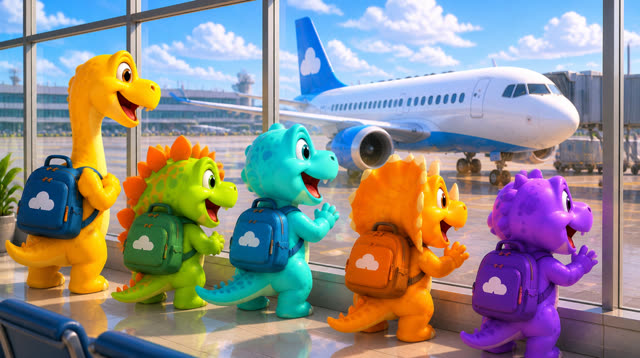 Scene 2 - Five Little Dinos Fly in an Airplane