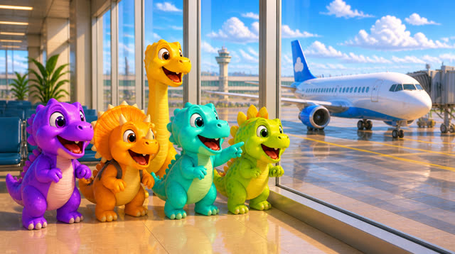 Scene 7 - Five Little Dinos Fly in an Airplane