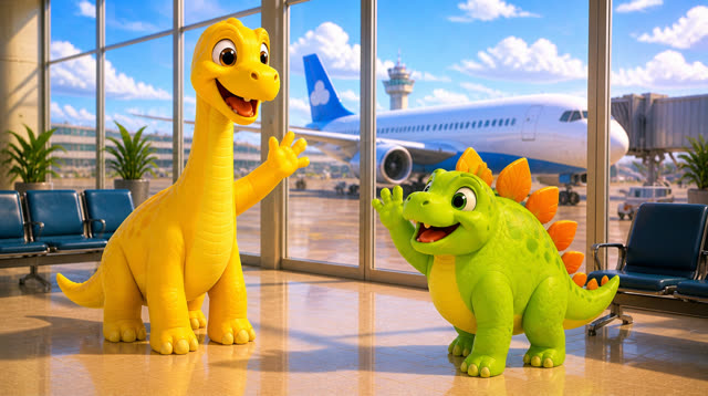 Scene 8 - Five Little Dinos Fly in an Airplane