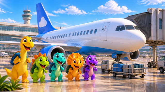 Scene 9 - Five Little Dinos Fly in an Airplane