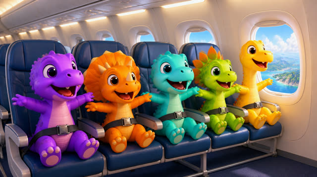 Scene 12 - Five Little Dinos Fly in an Airplane