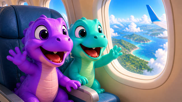 Scene 14 - Five Little Dinos Fly in an Airplane