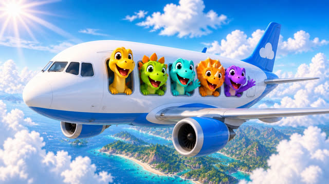 Scene 15 - Five Little Dinos Fly in an Airplane