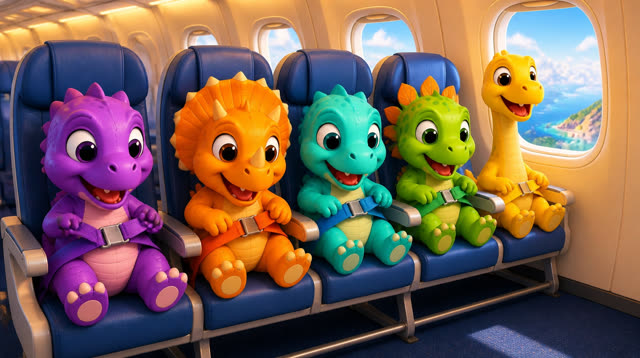 Scene 17 - Five Little Dinos Fly in an Airplane