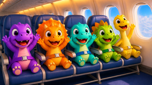 Scene 22 - Five Little Dinos Fly in an Airplane