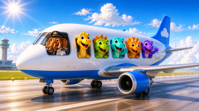 Scene 23 - Five Little Dinos Fly in an Airplane