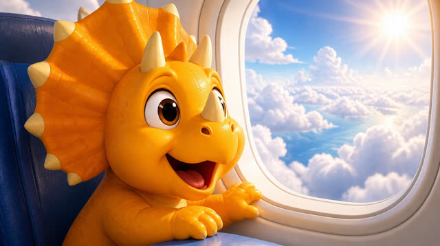 Scene 28 - Five Little Dinos Fly in an Airplane