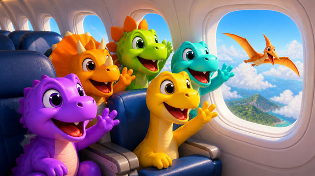 Scene 34 - Five Little Dinos Fly in an Airplane