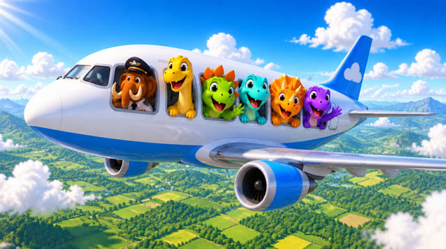 Scene 36 - Five Little Dinos Fly in an Airplane