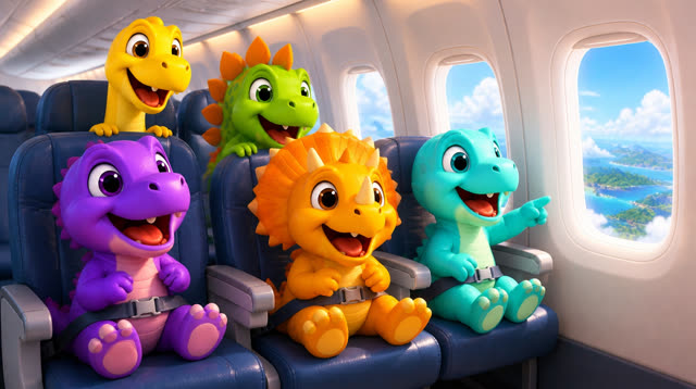 Scene 38 - Five Little Dinos Fly in an Airplane