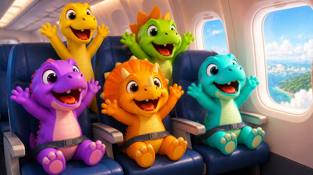Scene 39 - Five Little Dinos Fly in an Airplane
