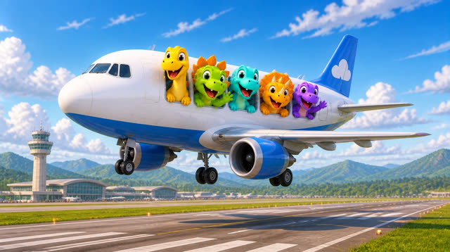 Scene 41 - Five Little Dinos Fly in an Airplane