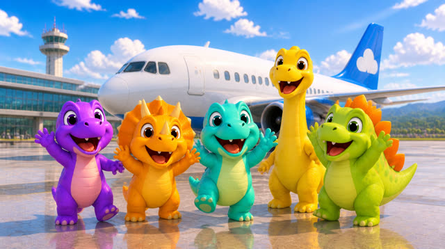 Scene 44 - Five Little Dinos Fly in an Airplane