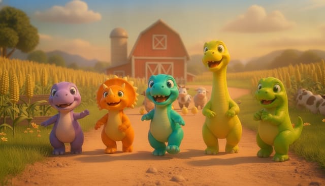 FIVE LITTLE DINOS GO TO THE FARM
