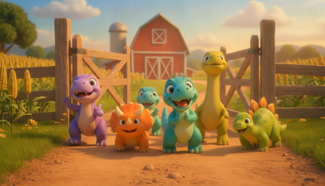 Scene 3 - FIVE LITTLE DINOS GO TO THE FARM