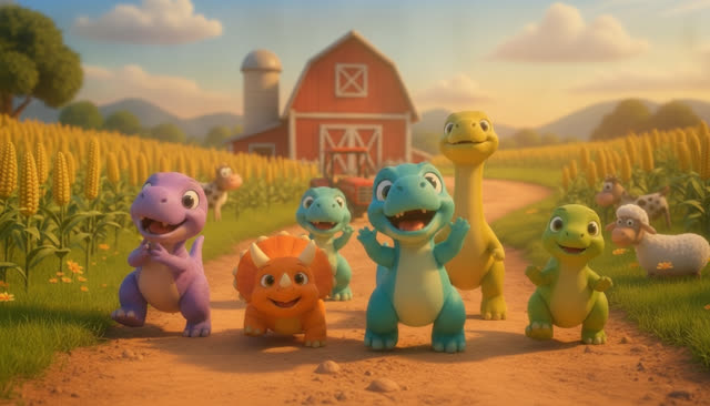 Scene 4 - FIVE LITTLE DINOS GO TO THE FARM