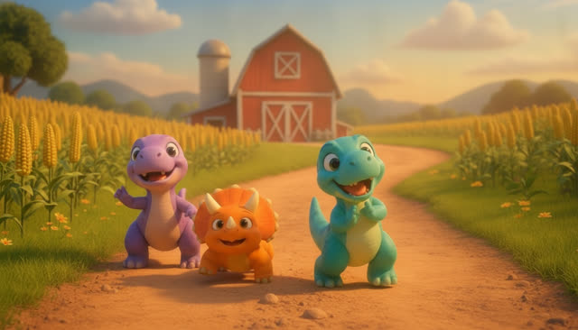 Scene 5 - FIVE LITTLE DINOS GO TO THE FARM