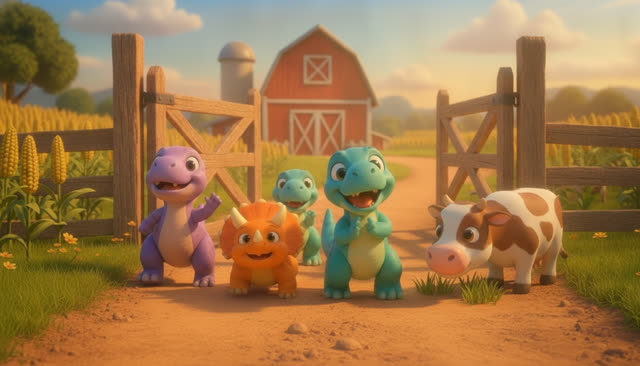 Scene 6 - FIVE LITTLE DINOS GO TO THE FARM