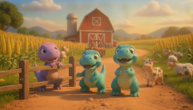 Scene 7 - FIVE LITTLE DINOS GO TO THE FARM