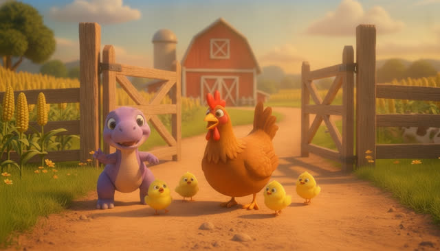 Scene 9 - FIVE LITTLE DINOS GO TO THE FARM