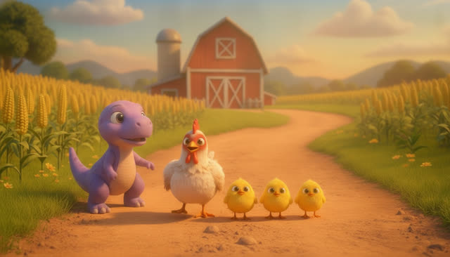 Scene 10 - FIVE LITTLE DINOS GO TO THE FARM