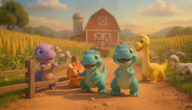 Scene 11 - FIVE LITTLE DINOS GO TO THE FARM