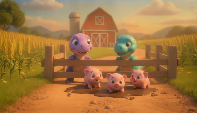 Scene 13 - FIVE LITTLE DINOS GO TO THE FARM