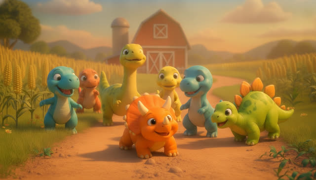 Scene 18 - FIVE LITTLE DINOS GO TO THE FARM