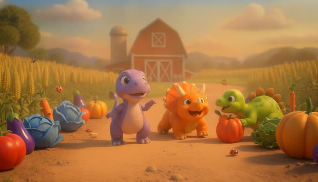 Scene 20 - FIVE LITTLE DINOS GO TO THE FARM