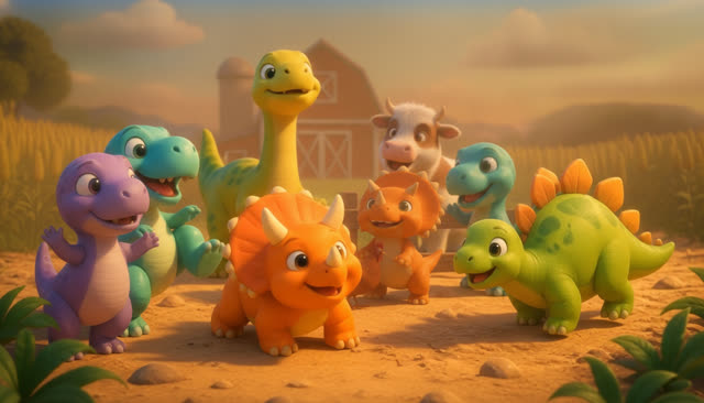 Scene 30 - FIVE LITTLE DINOS GO TO THE FARM