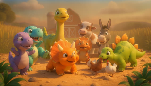 Scene 31 - FIVE LITTLE DINOS GO TO THE FARM
