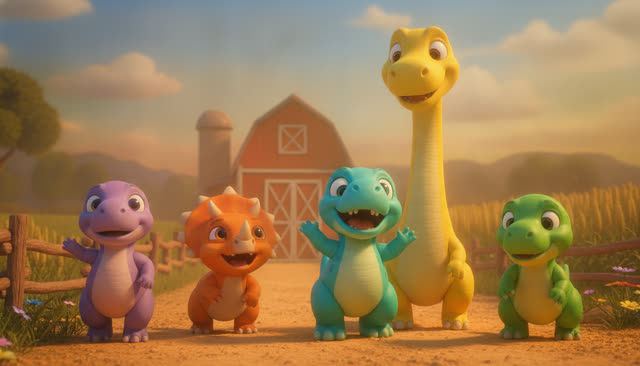 Scene 32 - FIVE LITTLE DINOS GO TO THE FARM