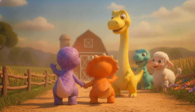 Scene 33 - FIVE LITTLE DINOS GO TO THE FARM