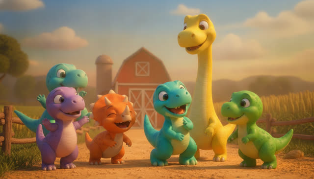 Scene 34 - FIVE LITTLE DINOS GO TO THE FARM