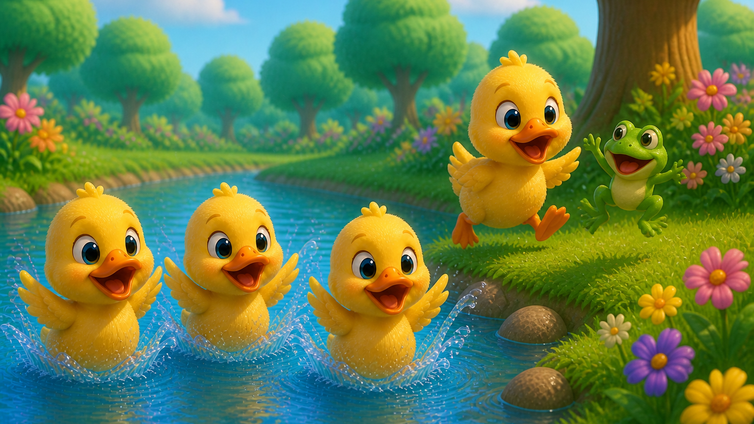Five Little Ducks – Splash Splash! 🦆💦 | Fun Counting Song for Kids | TinyTale Town